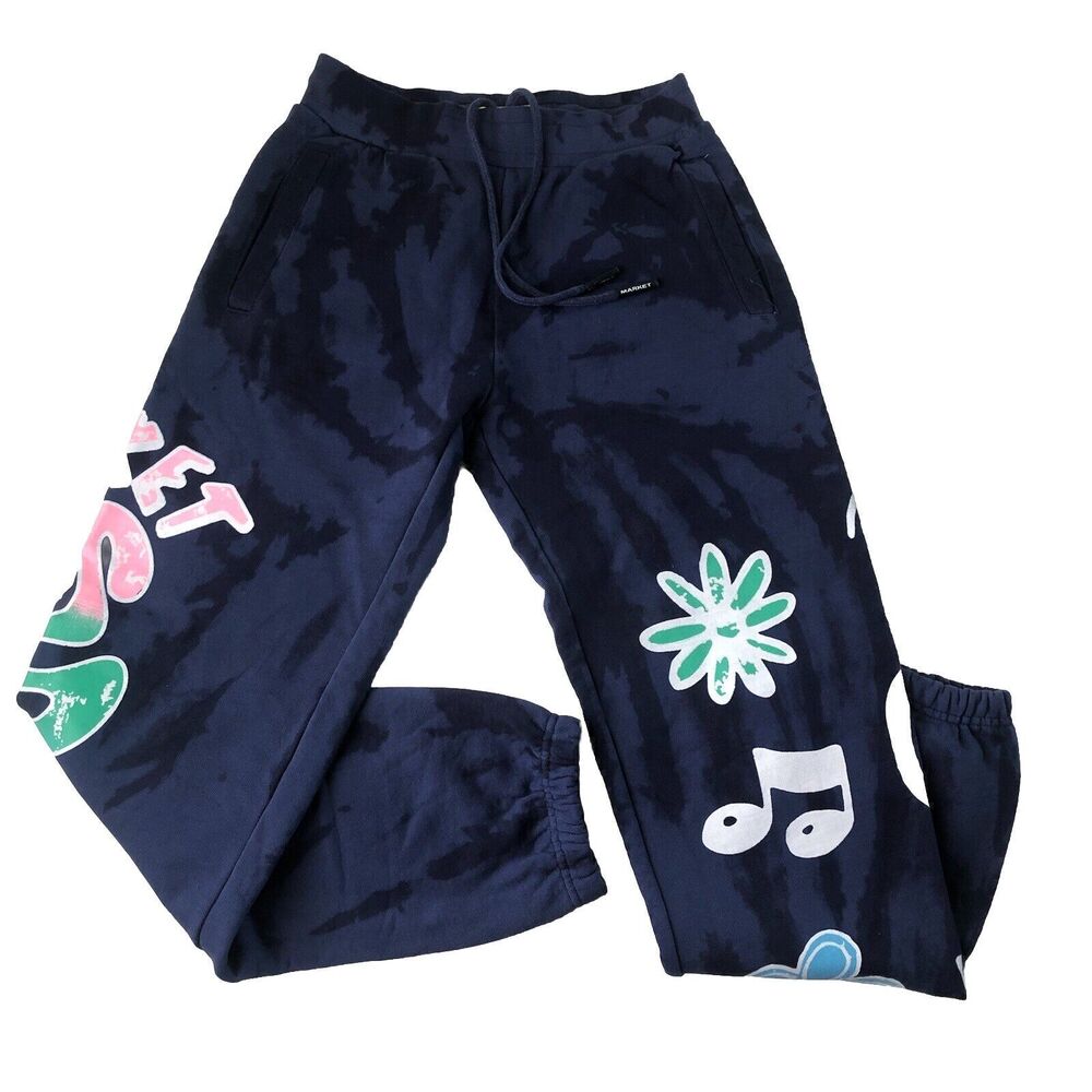 Chinatown Market x Smiley Records Angel Sigh Sweatpants Navy Camo Joggers SMALL